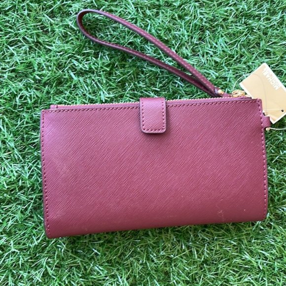 Michael Kors Jet Set Travel Large Double Zip Wristlet Wallet Dark Cherry Leather - Picture 5 of 16